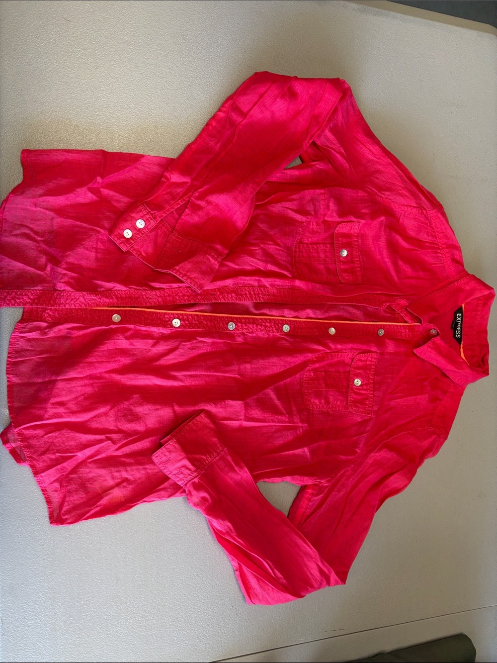 Express Hot Pink Long-Sleeve Button-Down Shirt